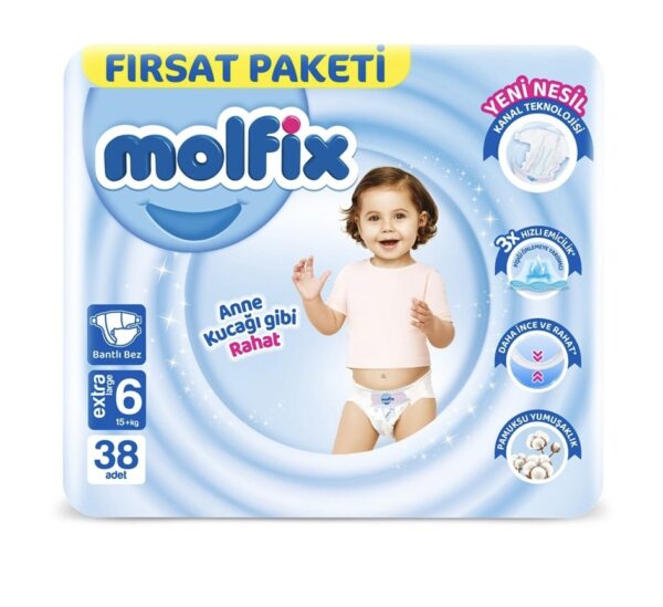 پوشک چسبی مولفیکس ترکیه سایز 6 بسته 37عددی Molfix