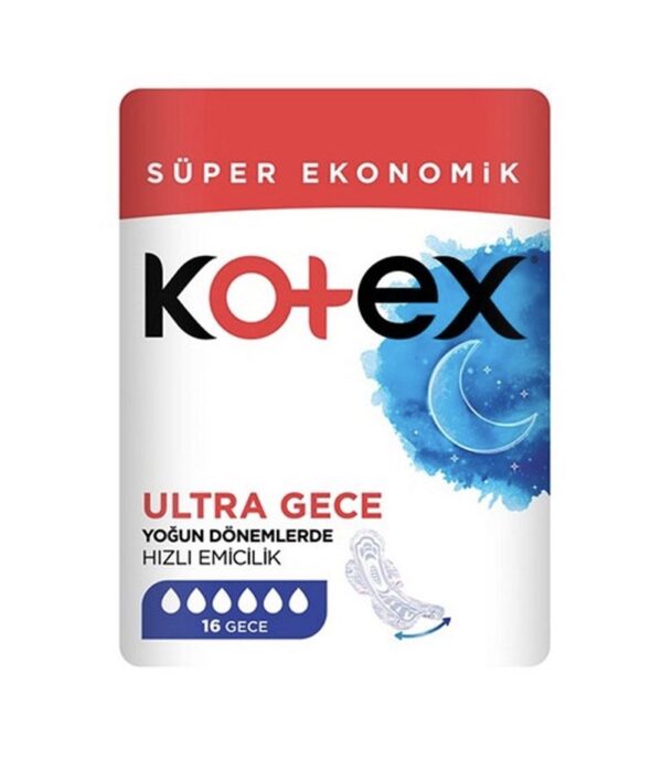 نوار بهداشتی کوتکس Kotex ویژه شب مدل Ultra Gece بسته ۱۶ عددی