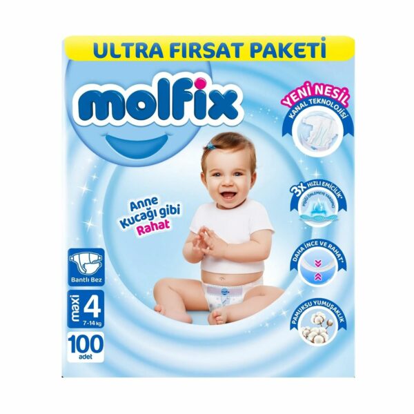 پوشک چسبی مولفیکس ترکیه سایز 4 بسته 100 عددی Molfix